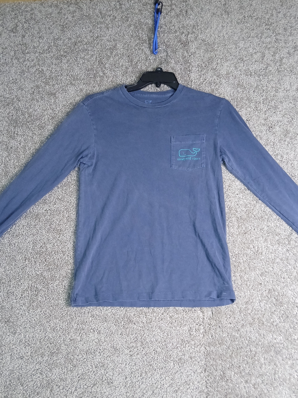 Vineyard Vines Shirt Blue Men's Long-Sleeve Pocket T-Shirt Whale Logo - XS
